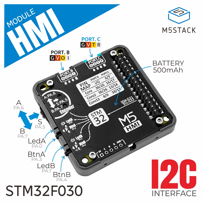 M5Stack Core2 - โมดูล HMI อย่างเป็นทางการของ M5Stack พร้อมตัวเข้ารหัสและแบตเตอรี่ 500mAh