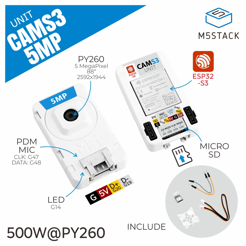 M5Stack Core2 - M5Stack Official Unit CamS3 กล้อง Wi-Fi