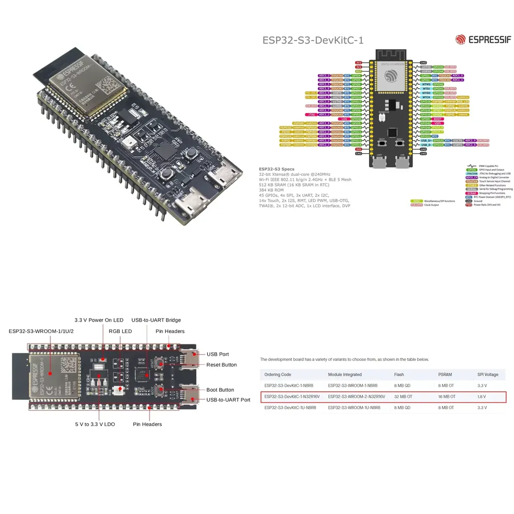 บอร์ดพัฒนา Espressif ESP32-S3- - Esp32 S3 Devkitc 1 บทวิจารณ์และราคา